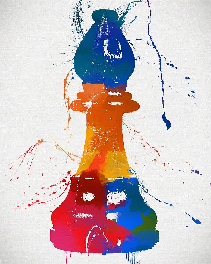Bishop Chess Piece Color Splatter Painting by Dan Sproul