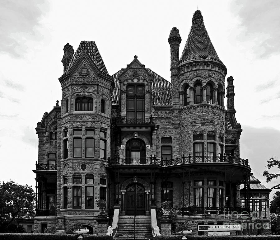 Black And White Photograph - Bishops Palace - Galveston TX  by Sad Hill - Bizarre Los Angeles Archive