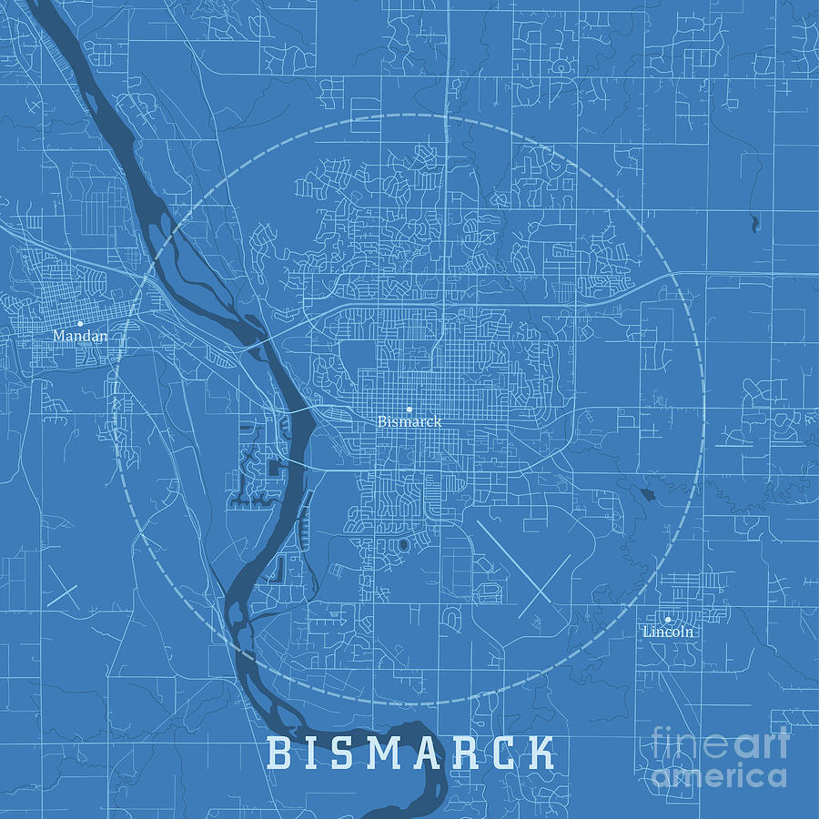 Bismarck ND City Vector Road Map Blue Text Digital Art by Frank ...