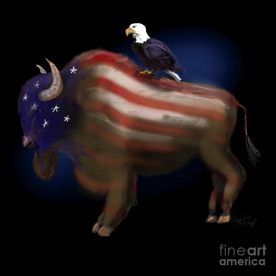 Bison and Bald Eagle God Bless America Digital Art by Doug Gist