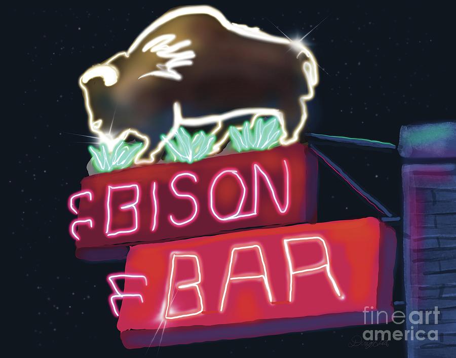 Bison Bar Neon Sign Digital Art by Doug Gist