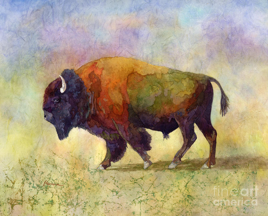 Bison Painting - Bison Bull-pastel colors by Hailey E Herrera