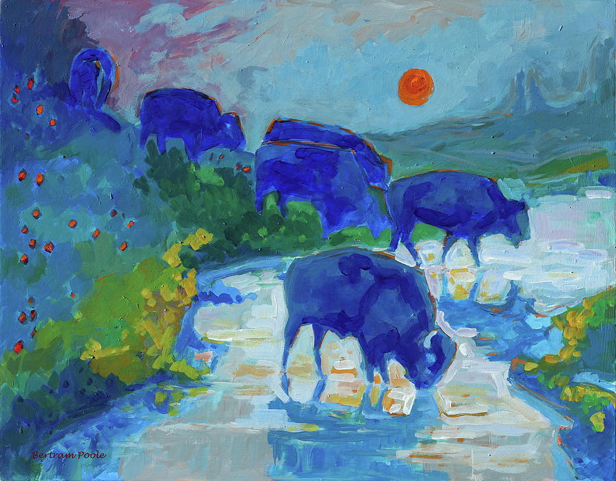 Bison Crossing Creek at Sunrise Painting by Thomas Bertram POOLE