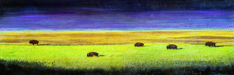 Bison Family of Five Mixed Media by Angel Wynn | Fine Art America