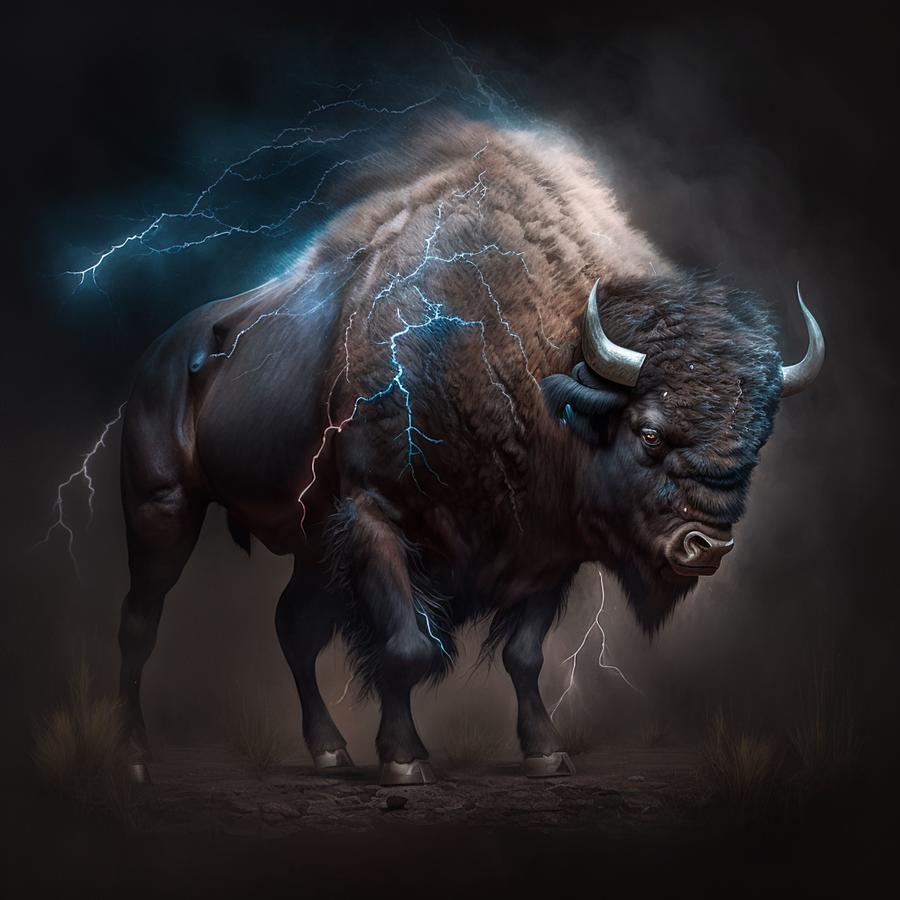 Bison graphic design art lightning Digital Art by Licensed art - Fine ...