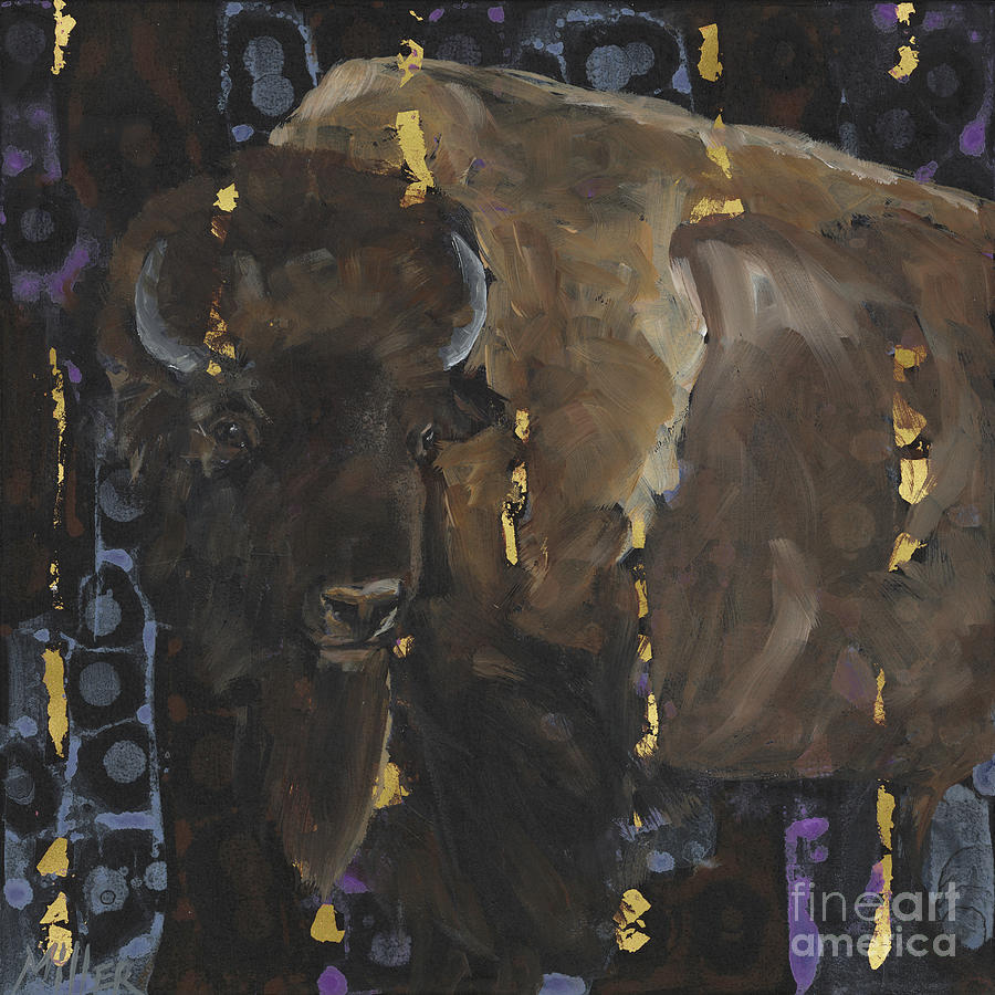 Western Wildlife Painting - Bison in Blue by Tracy Miller