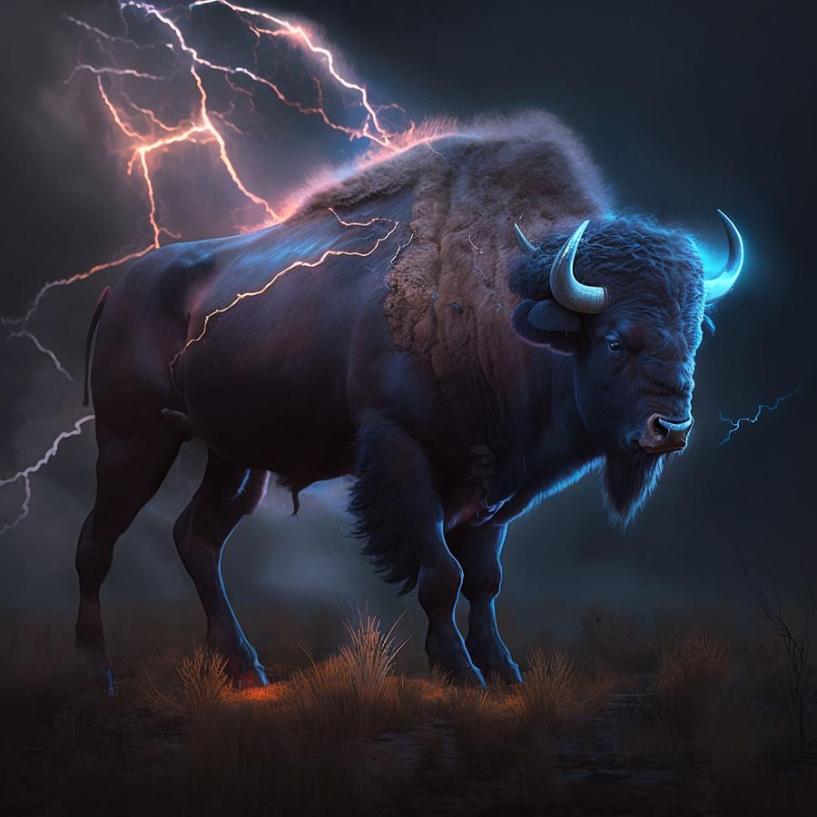 Bison in nature under lightning Digital Art by Licensed art - Fine Art ...