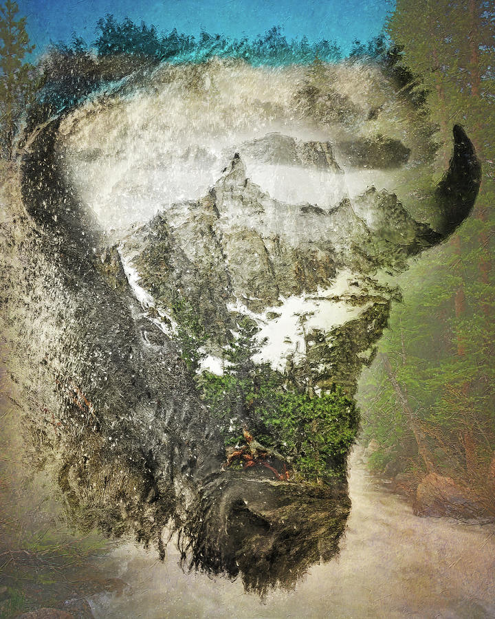 Bison Mountain Double Exposure Painting by Dan Sproul