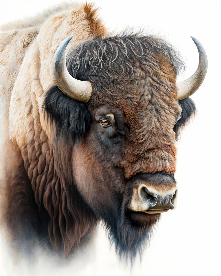 Bison Portrait Painting by Land of Dreams