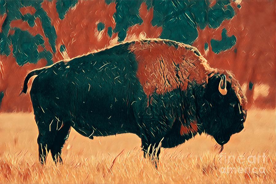 Bison Profile  Digital Art by Dlamb Photography