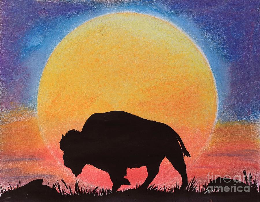 Bison Sunset Colors Wall Art Painting By Lucka