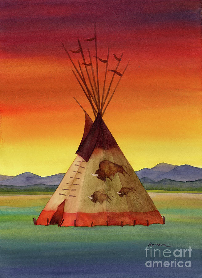 Bison Painting - Bison Tepee 2 by Hailey E Herrera