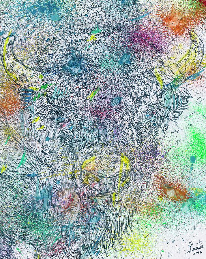 BISON - watercolor and pencil portrait .1 Painting by Fabrizio Cassetta
