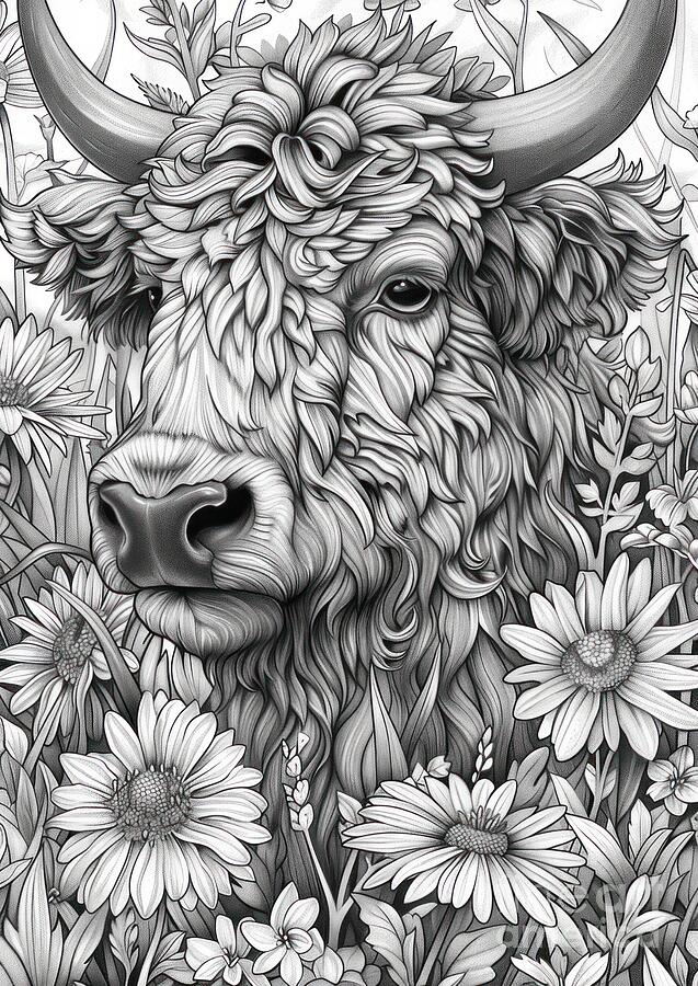 Bison with flowers Drawing by Lauren Blessinger - Fine Art America