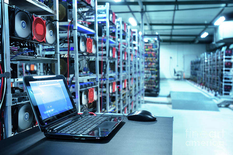 Device Photograph - Bitcoin and crypto mining farm. Big data center. by Michal Bednarek