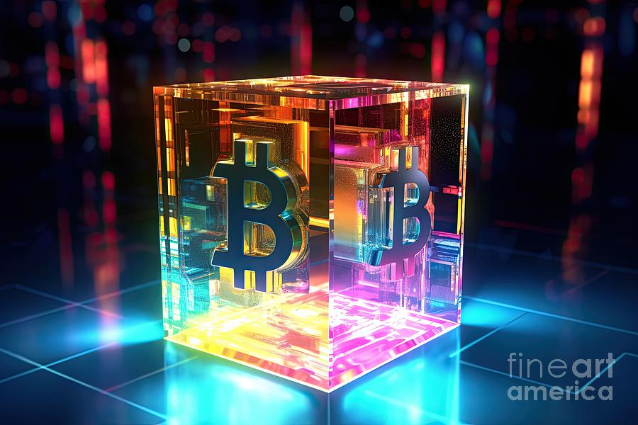 Bitcoin Cube of blockchain blocks Digital Art by Benny Marty