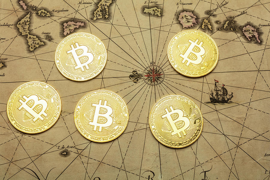 Map Photograph - Bitcoins On Old Map by Garry Gay