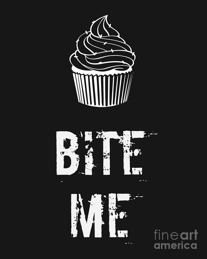 Cake Digital Art - Bite Me Cupcake In Black And White by Madame Memento