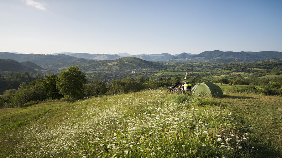 Bivouac in the mountains of Maramures, bicycle touring near Poienile Izei in Romania Photograph by Jean-Philippe Tournut