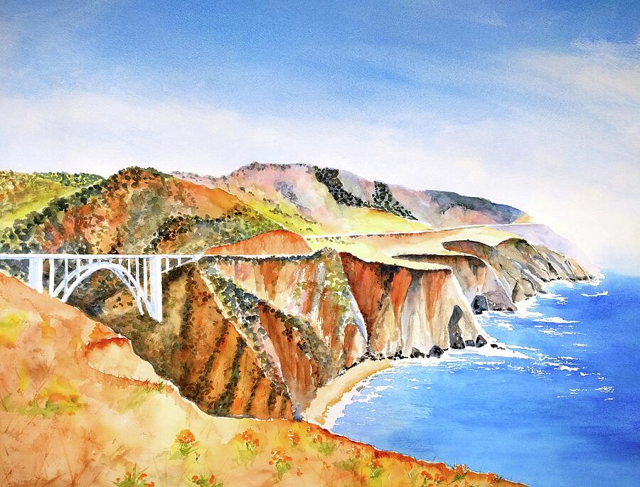 Nature Painting - Bixby Bridge 3 Big Sur California Coast by Carlin Blahnik CarlinArtWatercolor