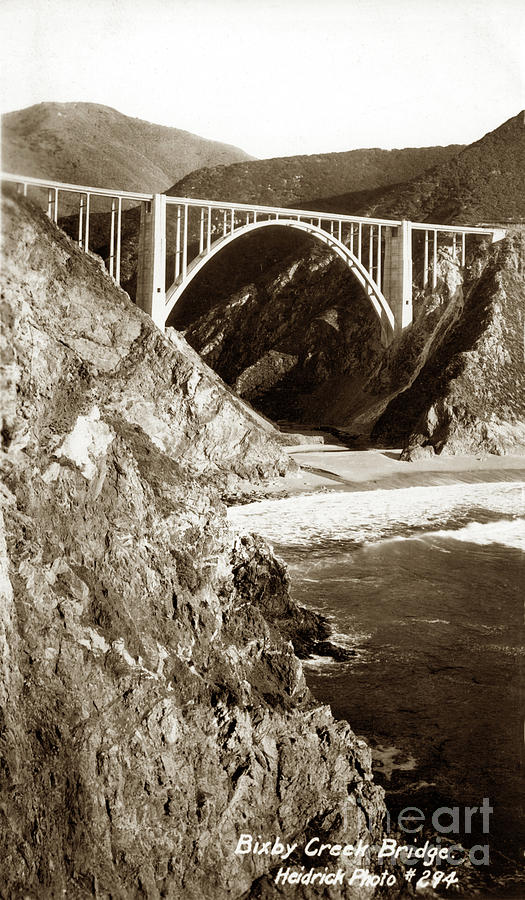 Bixby Creek Bridge Photograph - Bixby Creek Bridge, Big Sur, California Circa 1933 by California Views Archives Mr Pat Hathaway Archives