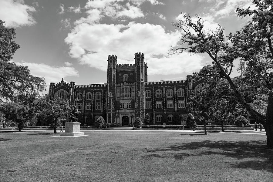 Bizell Library on the campus of the University of Oklahoma in black and white Photograph by Eldon McGraw