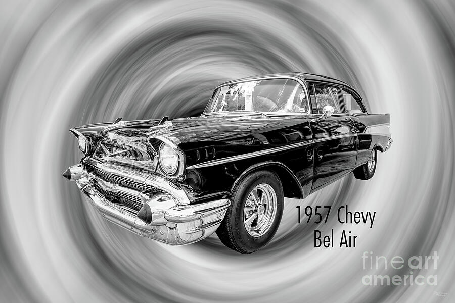 Black 1957 Chevy Bel Air Text Grayscale Photograph by Jennifer White