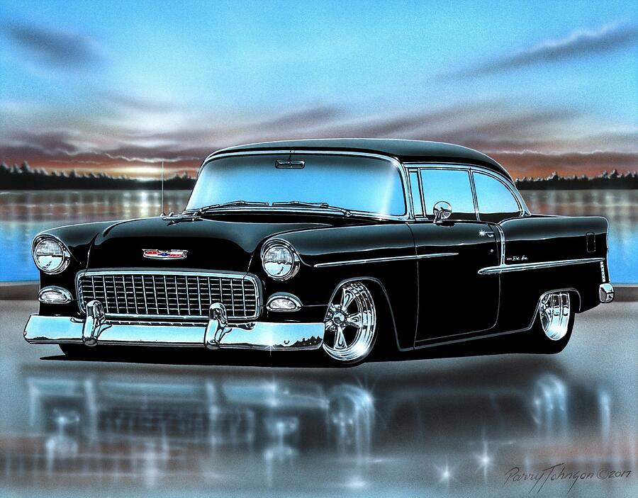 Black 55 Chevy Bel Air Hardtop Painting by Parry Johnson - Fine Art America