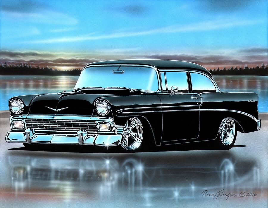 Black 1956 Chevy Bel Air Sedan Painting by Parry Johnson - Pixels