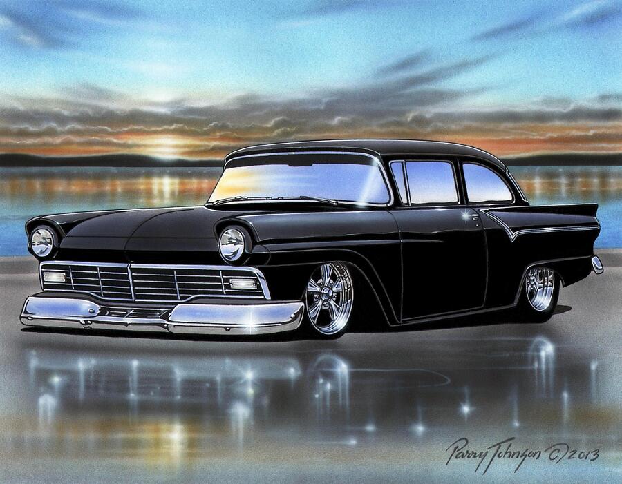 Black 1957 Ford Custom Sedan Painting by Parry Johnson - Fine Art America