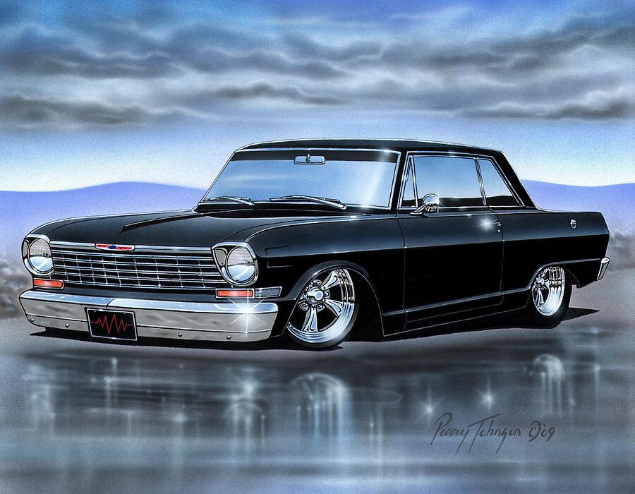 Black 63 Chevy Nova Hardtop Painting by Parry Johnson