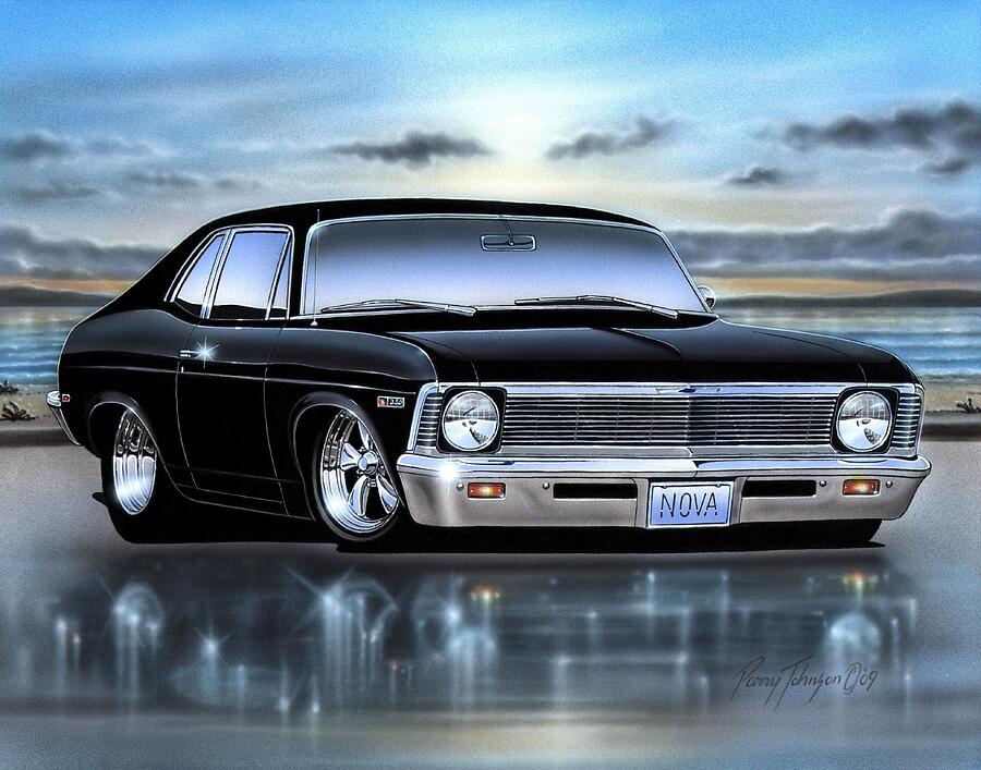 Black 69 Chevy Nova Coupe Painting By Parry Johnson