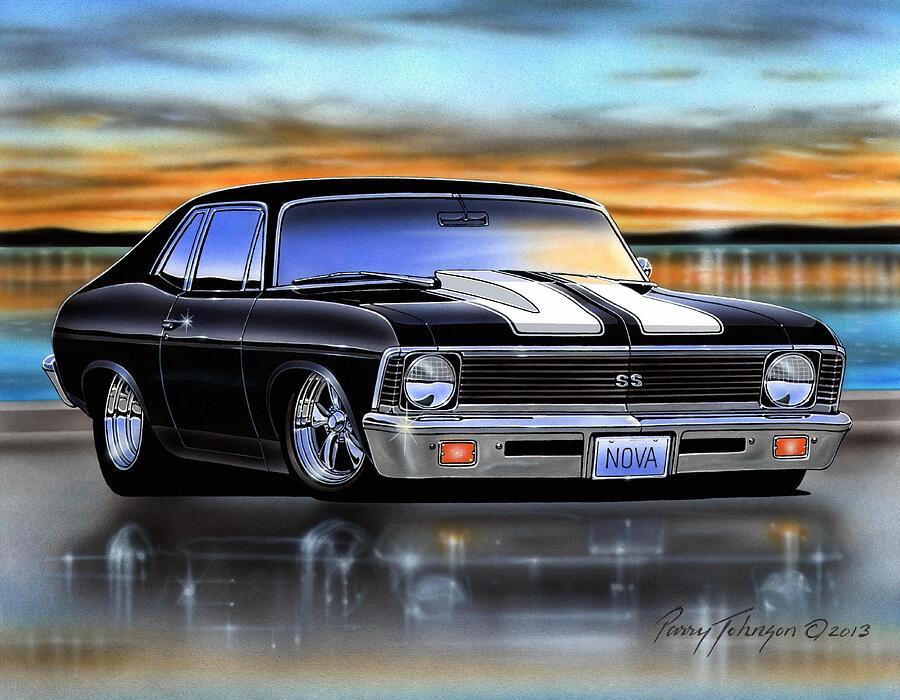 Black 70 Chevy Nova SS Painting by Parry Johnson