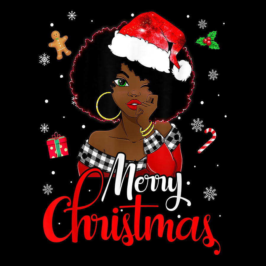 Black African Girl American Melanin Christmas Santa Hat Xmas Digital ...