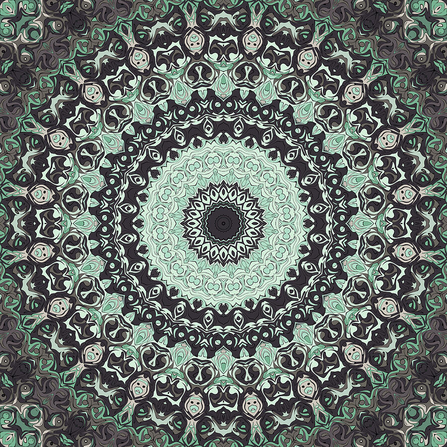 Black and Aquamarine Mandala Kaleidoscope Medallion Flower Digital Art by Mercury McCutcheon