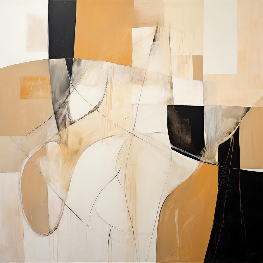 Black and Beige Abstract Painting by Lourry Legarde