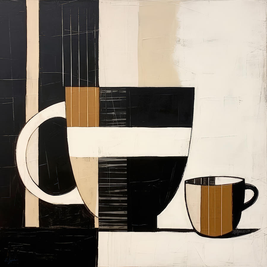 Black and Brown Coffee Mugs Painting by Lourry Legarde