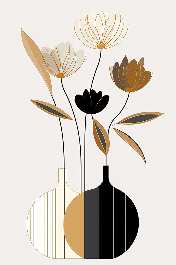  Black and Gold Bouquet Painting by Lourry Legarde