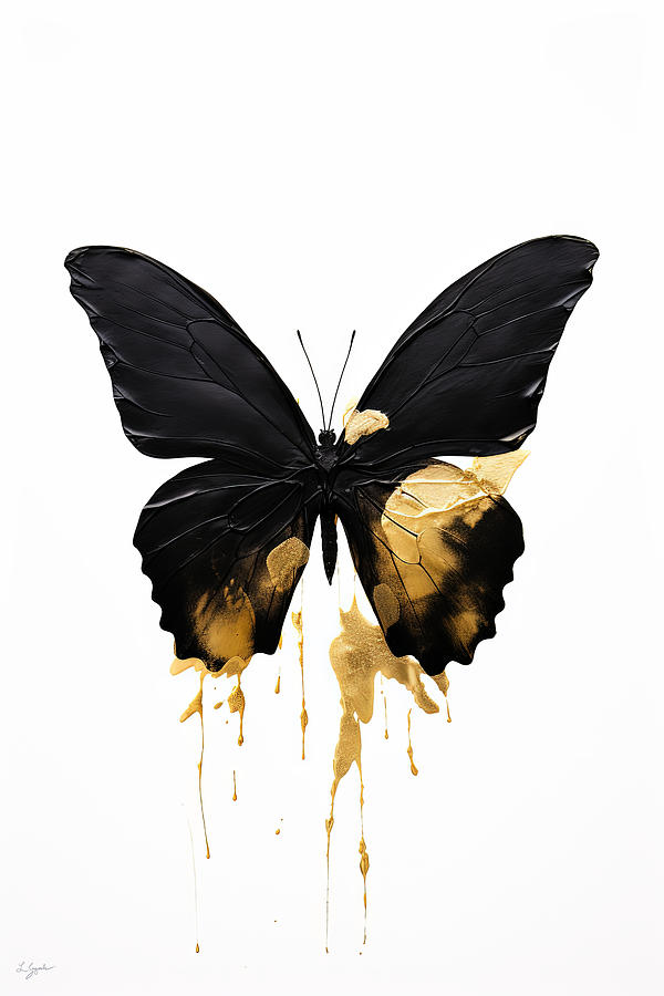 Black and Gold Butterfly  Painting by Lourry Legarde