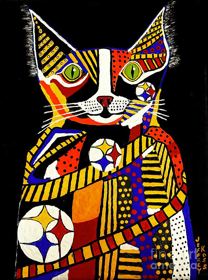 Black And Gold Cat Painting by Jeffrey Koss