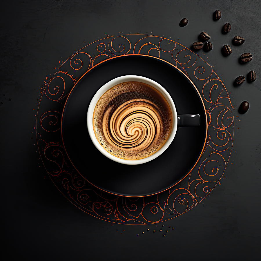 Black and Gold Coffee Elegance - Coffee Artwork Modern Painting by Lourry Legarde
