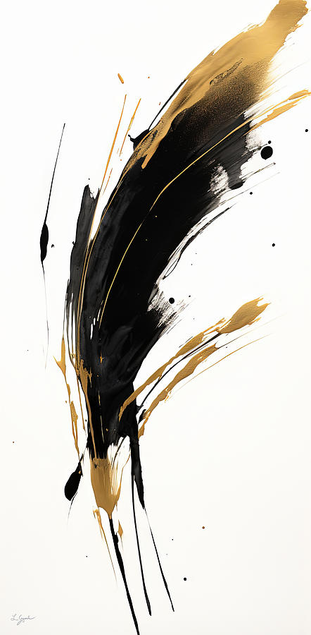 Wabi Sabi Painting - Black and Gold Feather Art by Lourry Legarde