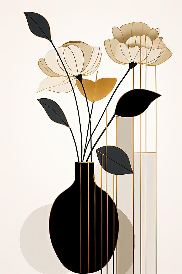 Black and Gold Flower Vase Painting Painting by Lourry Legarde