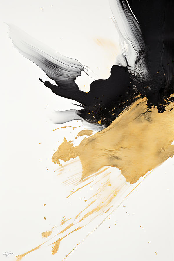 Wabi Sabi Painting - Black and Gold Fluid Art by Lourry Legarde