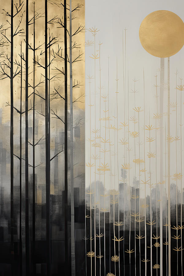 Black and Gold Forest Art Painting by Lourry Legarde