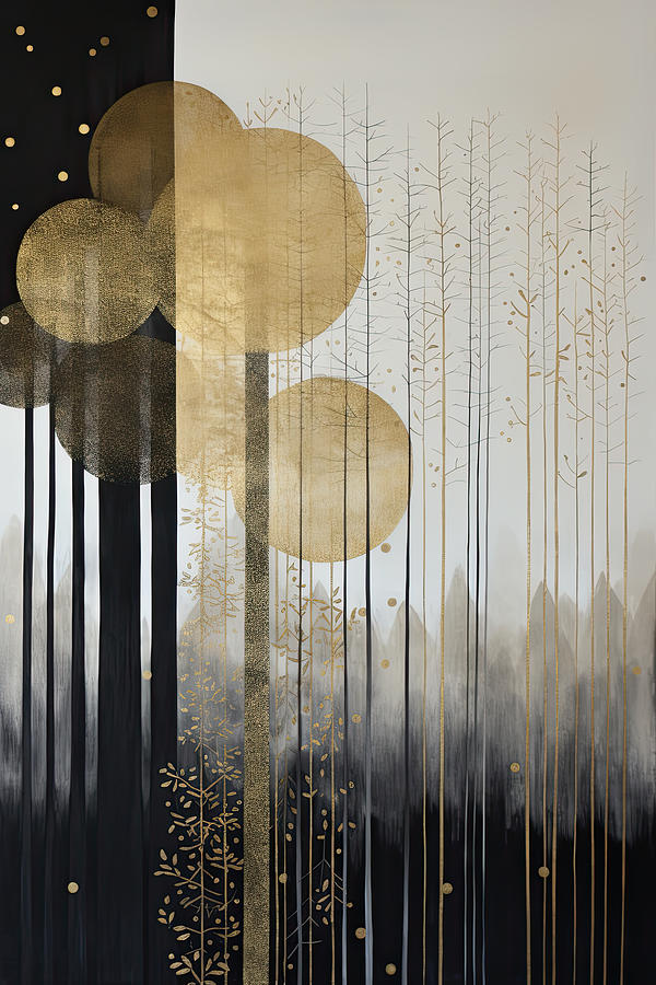 Black and Gold Forest Painting by Lourry Legarde