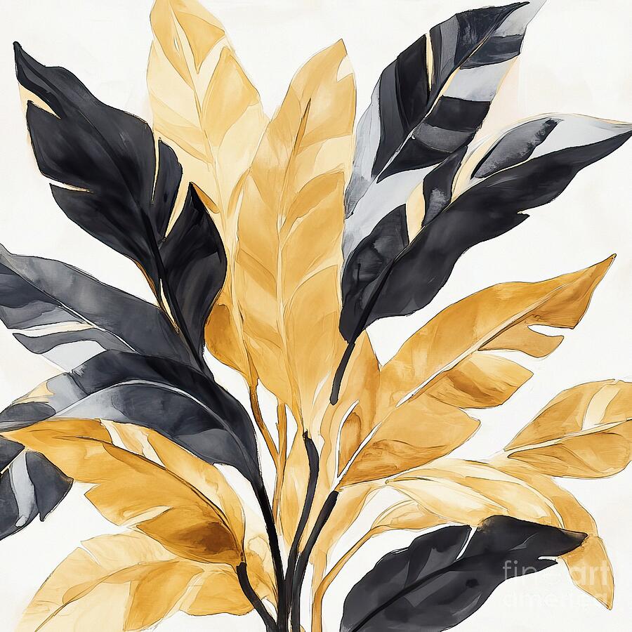 Black And Gold Leaves Painting by Tina LeCour Black And Gold Leaves Painting by Tina LeCour