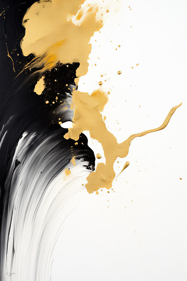 Wabi Sabi Painting - Black and Gold Liquid Art by Lourry Legarde