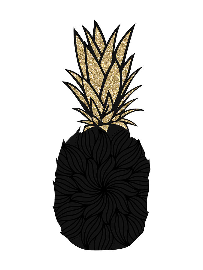 Abstract Digital Art - Black and Gold Mandala Pineapple by Ink Well