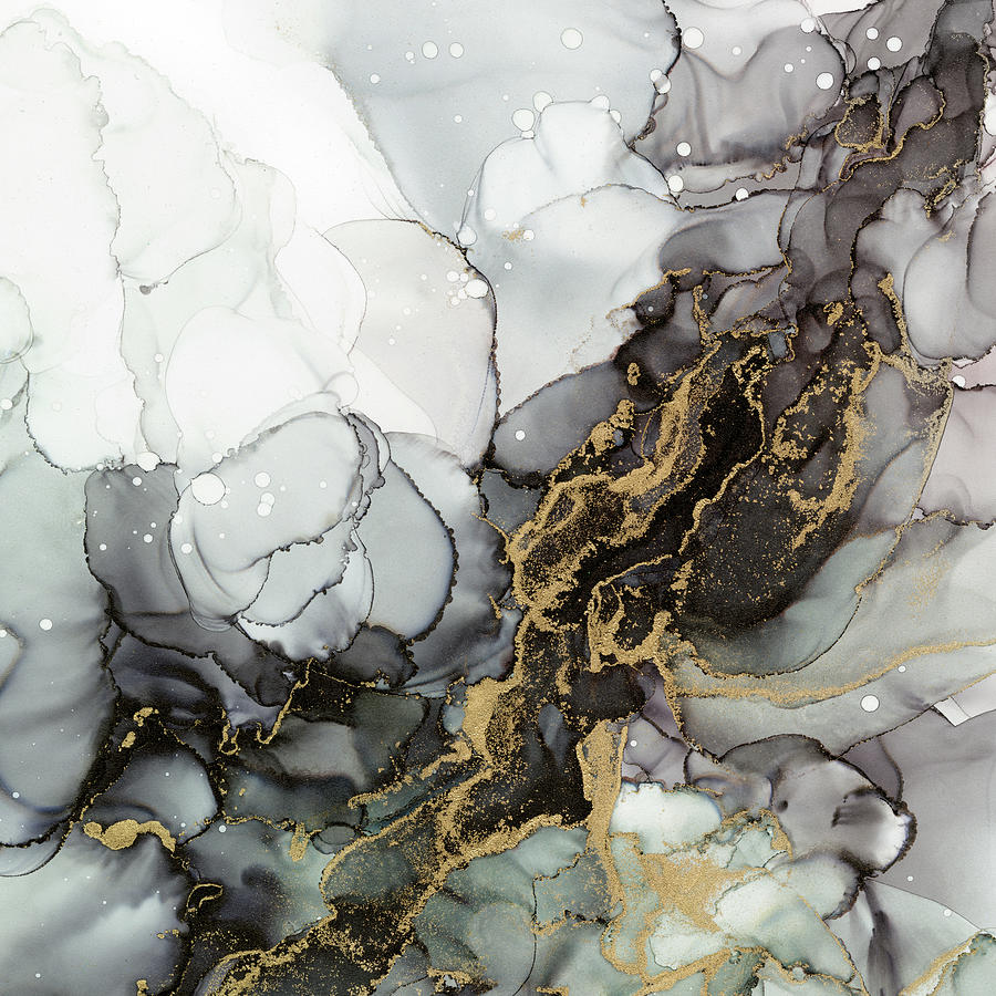 Abstract Painting - Black and Gold Marble Storm by Olga Shvartsur